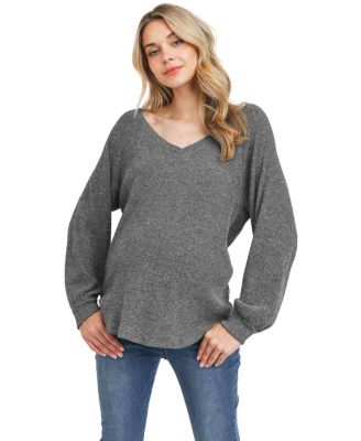 Maternity Lightweight Ribbed-Knit V-Neck Pullover Sweater
