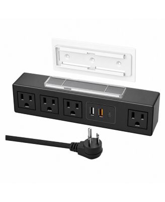 Under-desk Mount Surge-Protection Power Strip with USB-C and USB-A Ports for USB-A and USB-C Devices