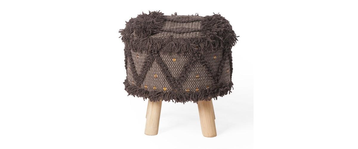 Flynama Handcrafted Wool and Cotton Boho Foot Stool Ottoman - Dark brown.