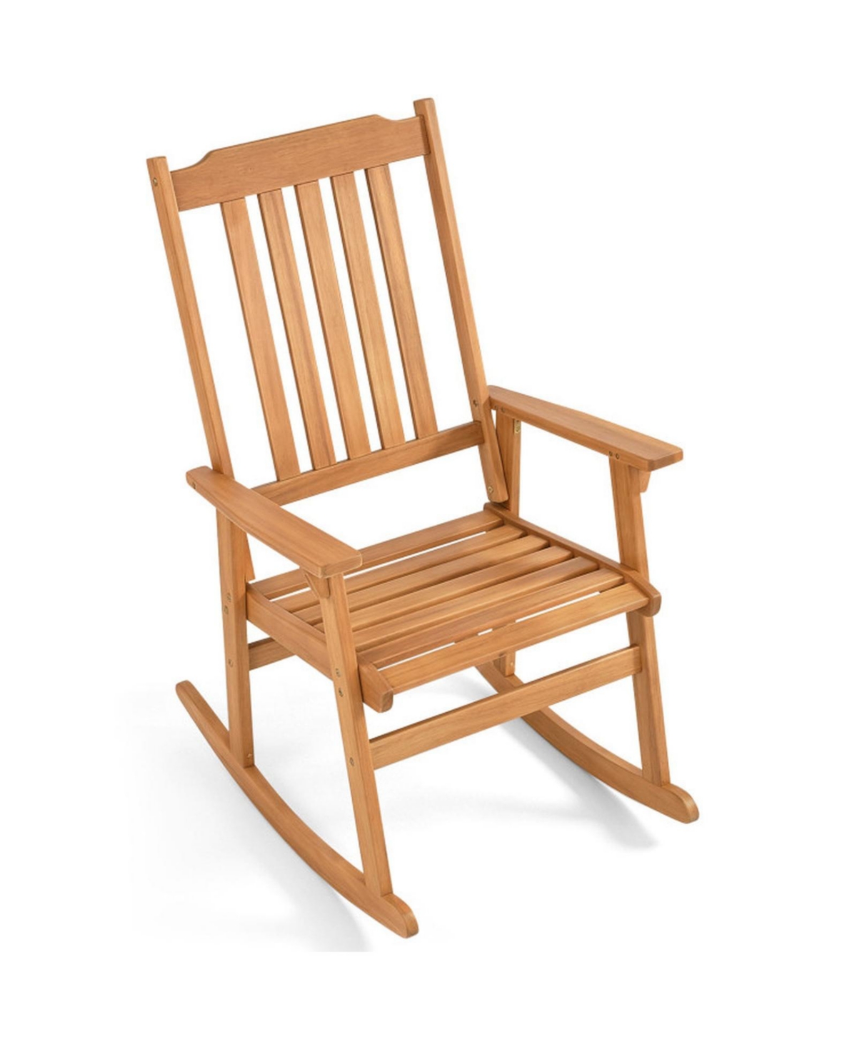 Gouun Acacia Wood Outdoor Rocking Chair with High Back and Wide Armrests - Natural