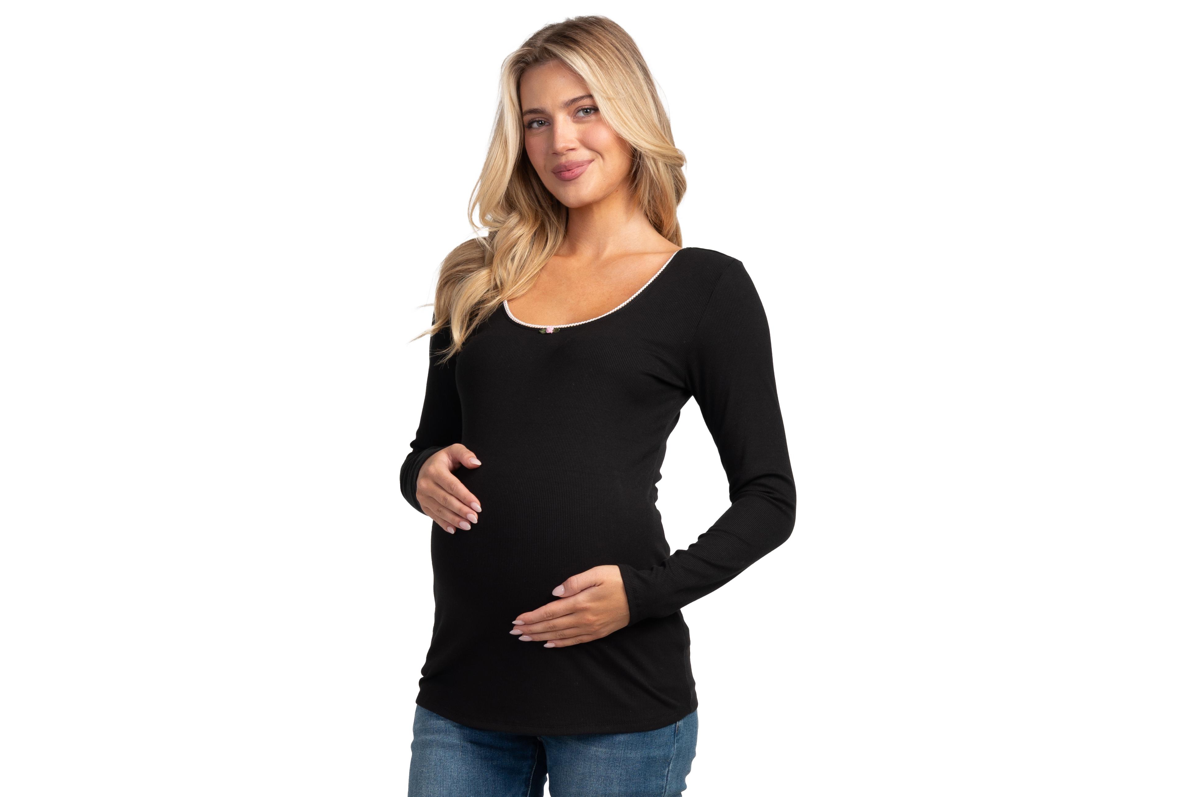 Hello Miz Maternity Long-Sleeve Scoop-Neck Lace-Trim T-Shirt