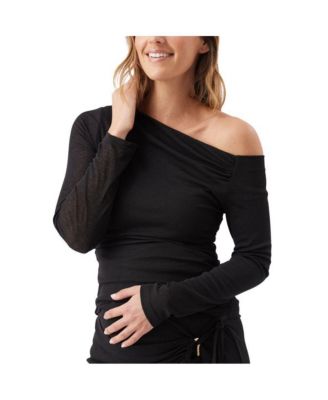 Maternity Rhi Long Sleeve Off-Shoulder Fitted Top