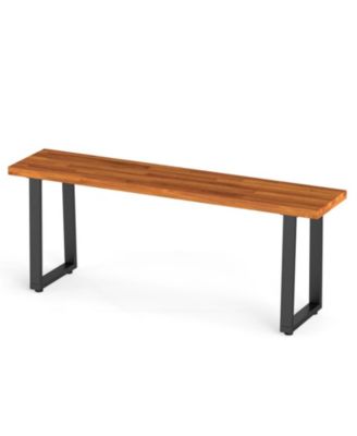 47-Inch Backless Wood Patio Bench with U-Shaped Metal Legs