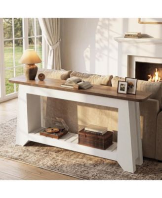 63" Console Table with Storage and Open Slatted Shelf