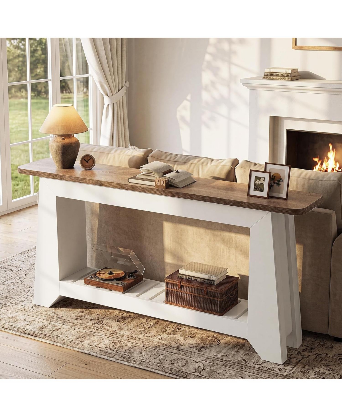 Tribesigns 63" Console Table with Storage and Open Slatted Shelf