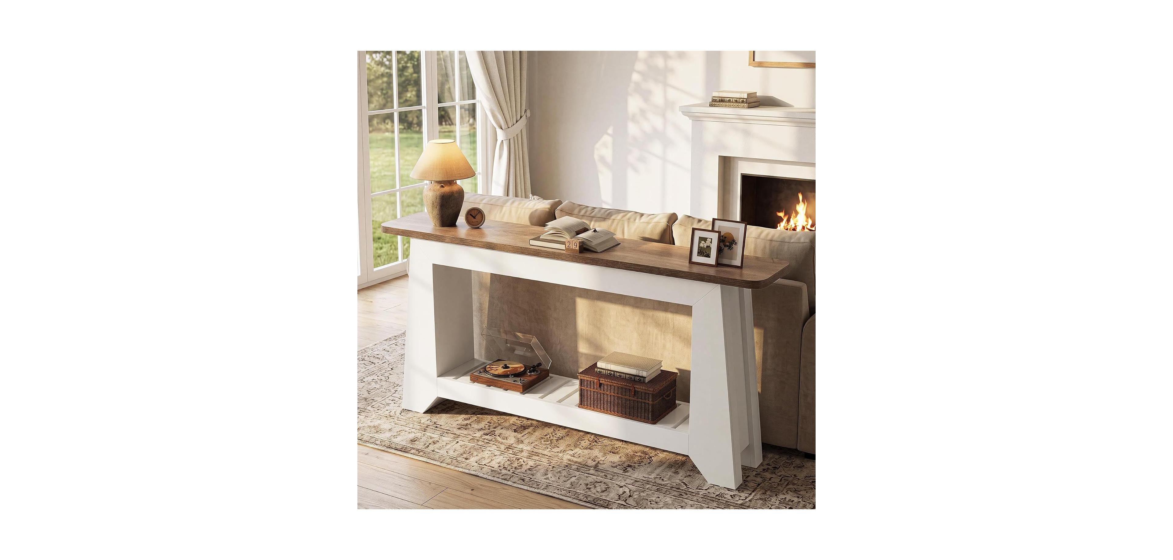 Tribesigns 63" Console Table with Storage and Open Slatted Shelf