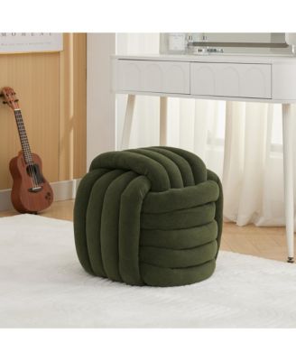 Chenille Knot Design Ottoman, Wooden Frame Foot Stool 19.29 inch, 250 LBS Fully Assembled
