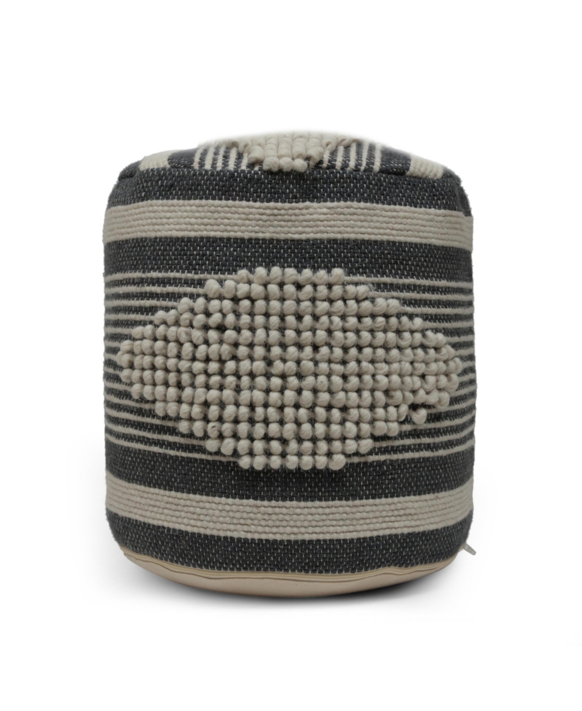 Flynama Cylindrical Handcrafted Ottoman Pouf, Wool Cotton Blend Foot Stool for Living Room