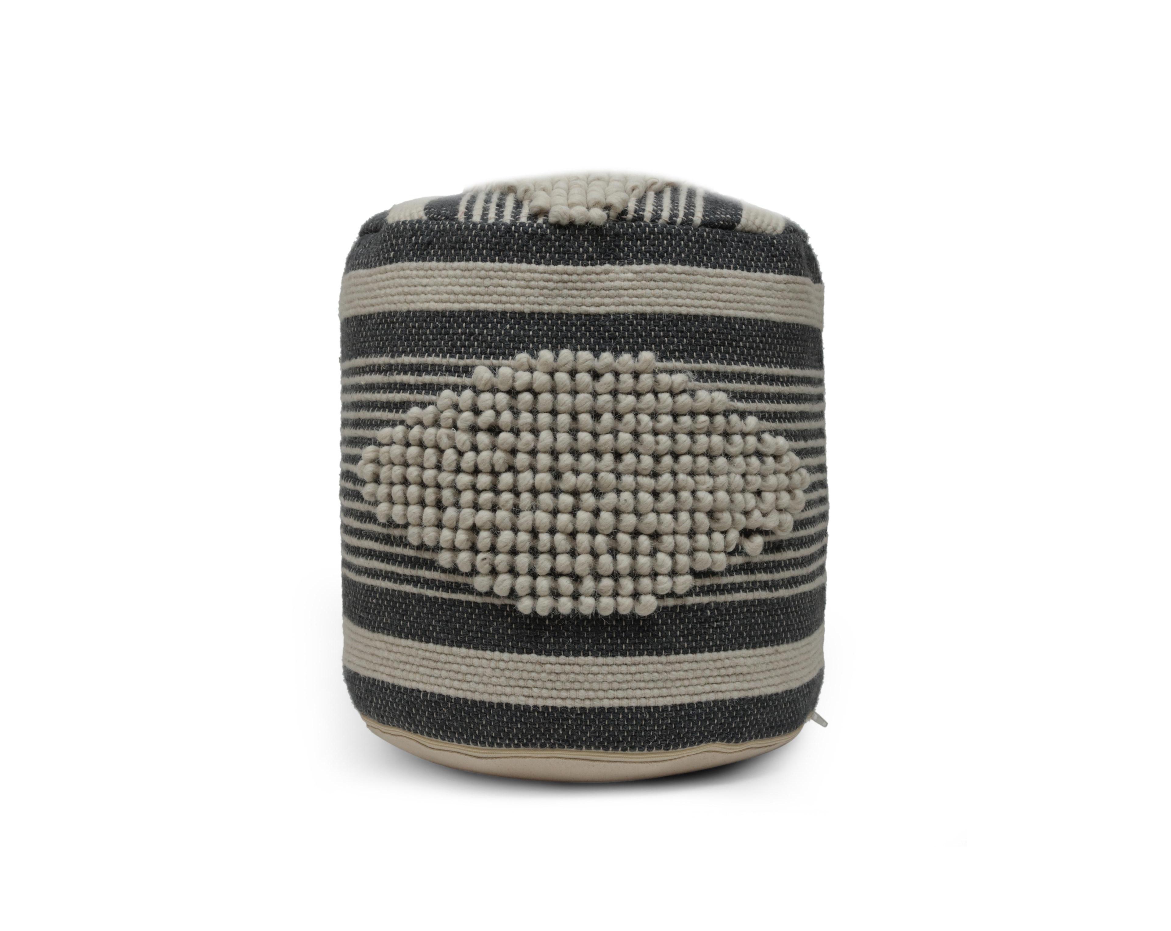 Flynama Cylindrical Handcrafted Ottoman Pouf, Wool Cotton Blend Foot Stool for Living Room