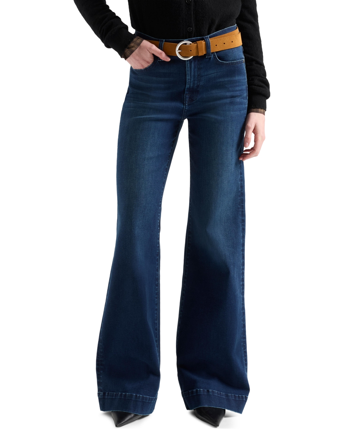 7 For All Mankind Women's Modern Dojo High-Rise Wide-Leg Trouser-Style Hem Jeans - Blue Black Santiago