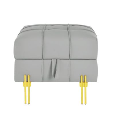 Anti-Scratch Leather Storage Ottoman, Pet-Friendly Bench with Golden Stainless Steel Legs