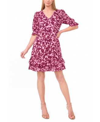 Women's V-Neck Short-Sleeve Tiered Ruffle Dress