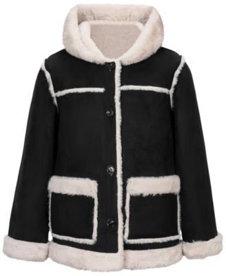 Girls' 4-16 Faux Suede Hooded Faux Fur-Lined Jacket