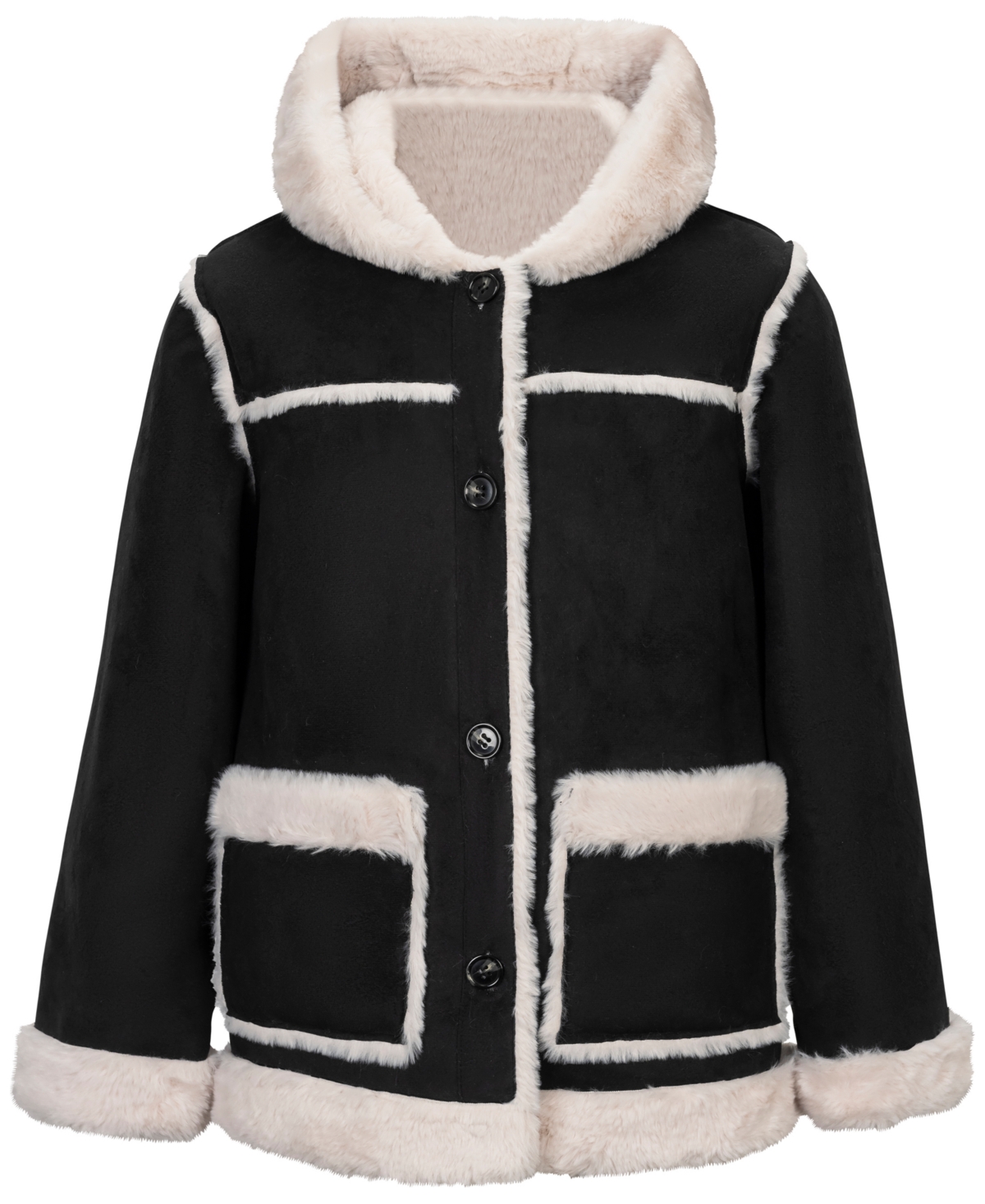 Sam Edelman Girls' 4-16 Faux Suede Hooded Fur-Lined Jacket