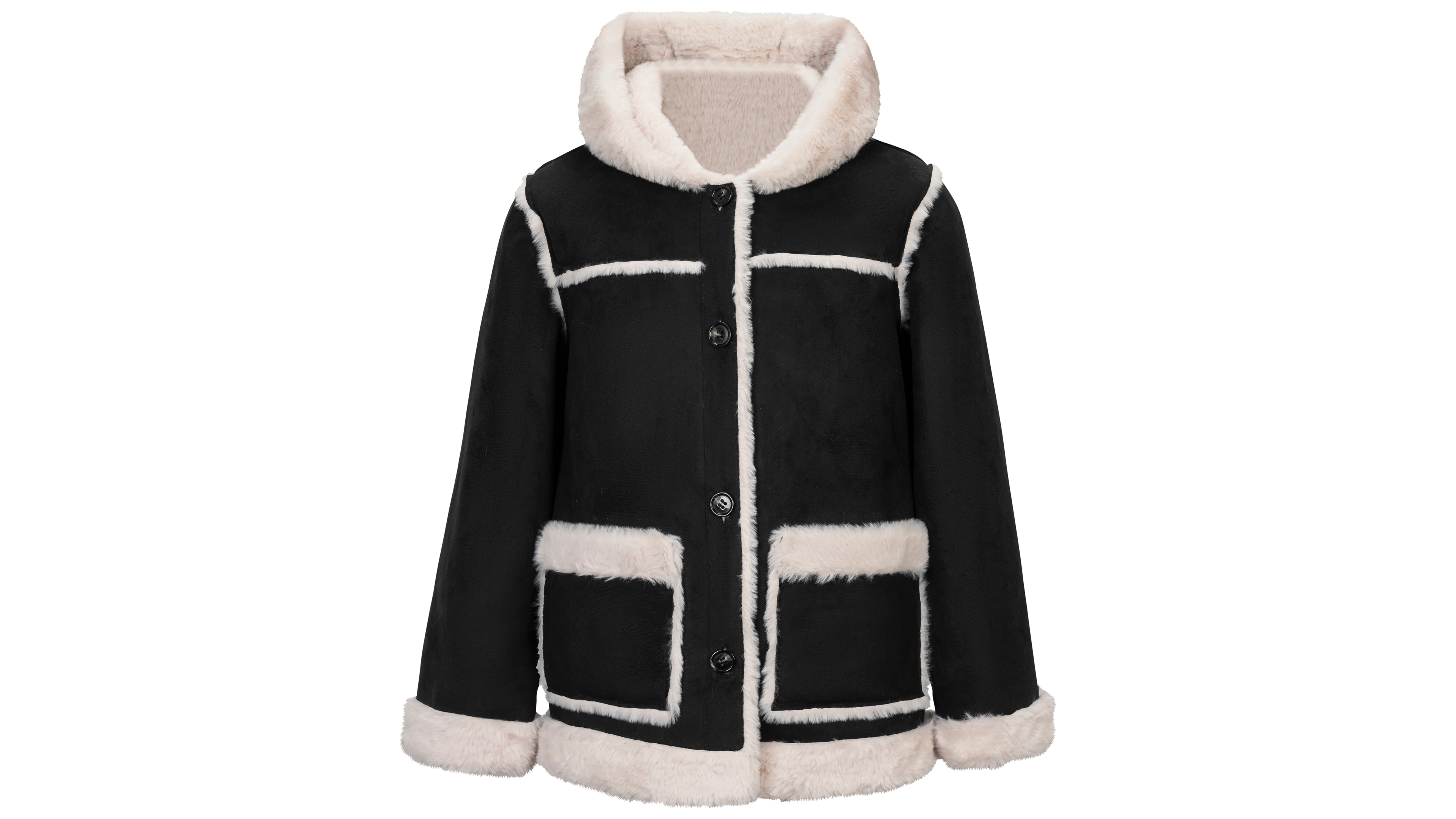 Sam Edelman Girls' 4-16 Faux Suede Hooded Fur-Lined Jacket