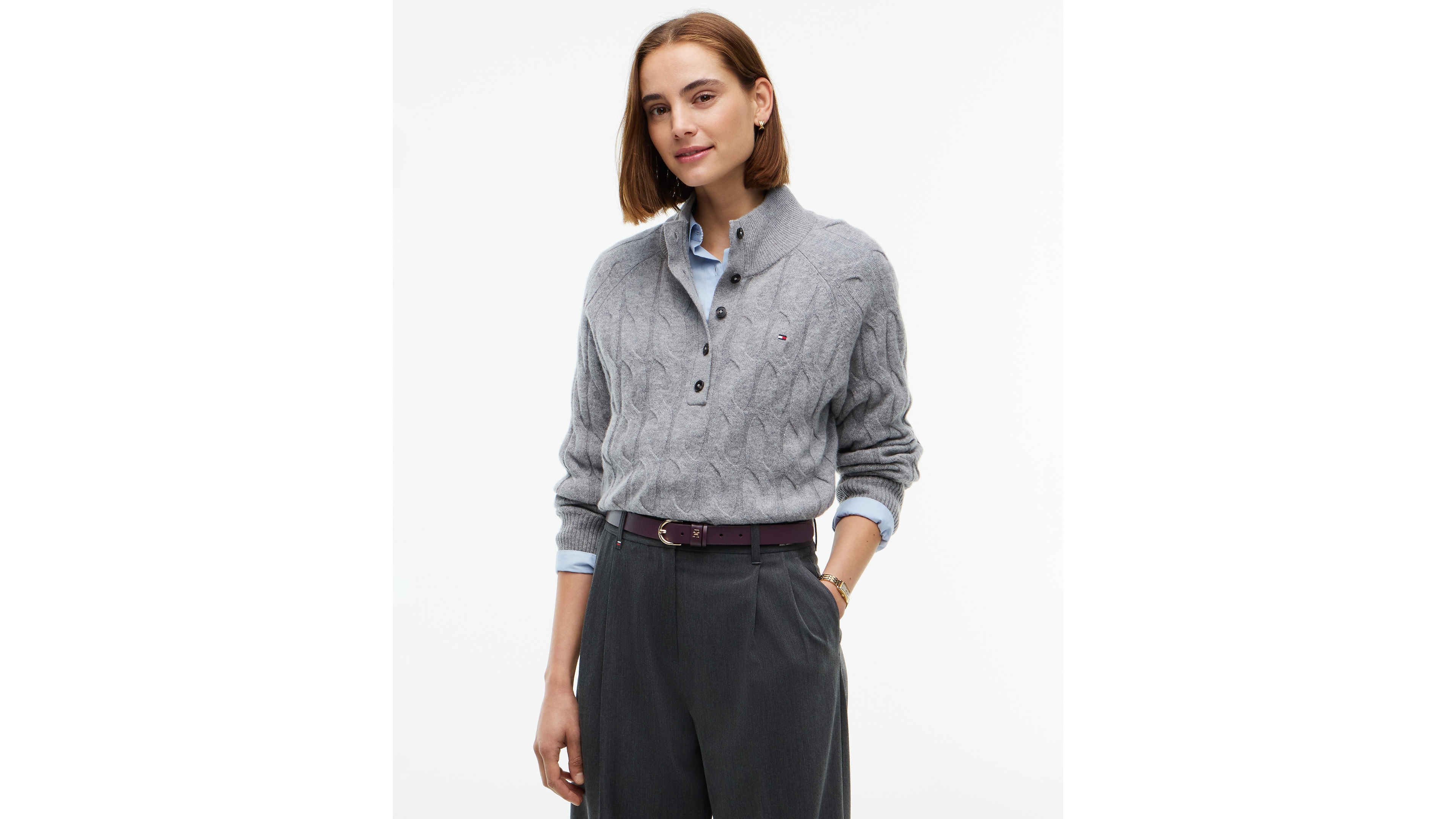 Tommy Hilfiger Women's Cable-Knit Mock Neck Sweater