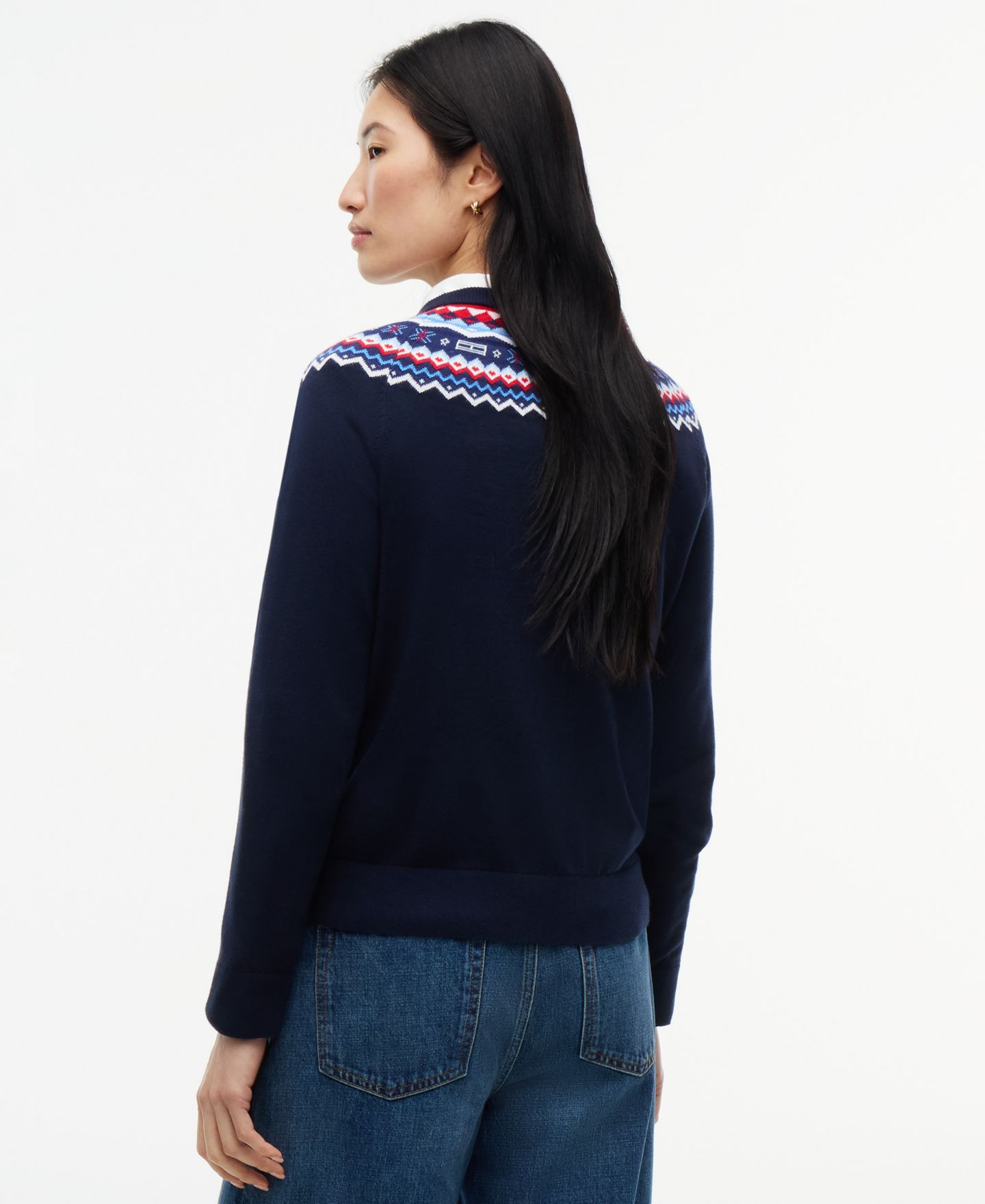 Женский свитер Tommy Hilfiger Fair Isle Fitted Crewneck, цвет: Тёмный синий — фото 4