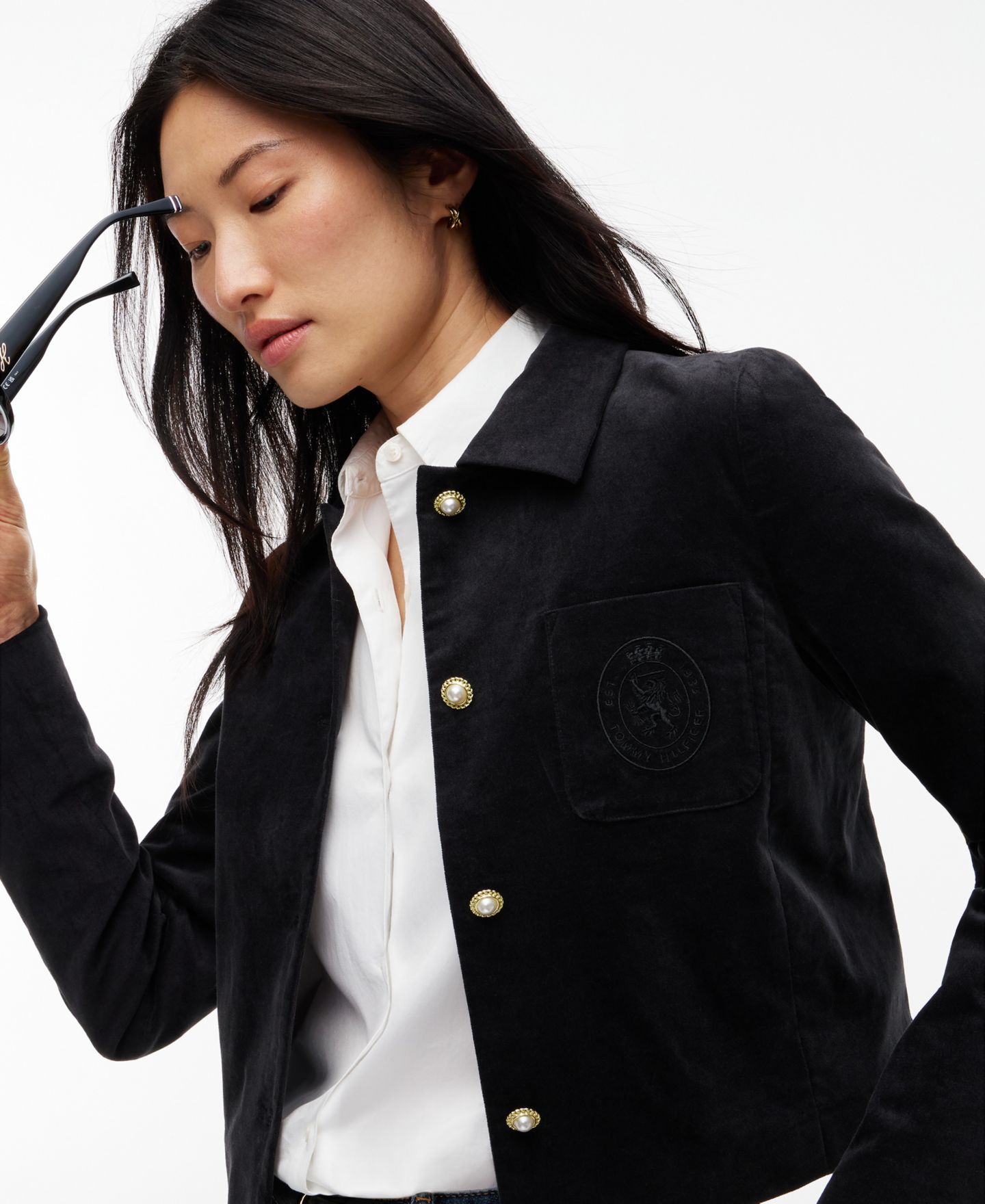 Женская куртка Tommy Hilfiger Velvet Cropped Work, цвет: Чёрный — фото 3