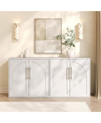 Set of 2 Arched Storage Cabinets with Adjustable Shelves, Farmhouse Sideboard Buffet Media Console