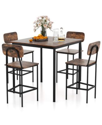 5-Piece Industrial Dining Table Set with Counter Height Table and 4 Bar Stools