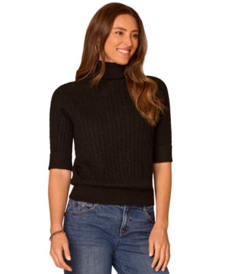 Women's Cable-Knit Turtleneck Elbow-Length Sweater