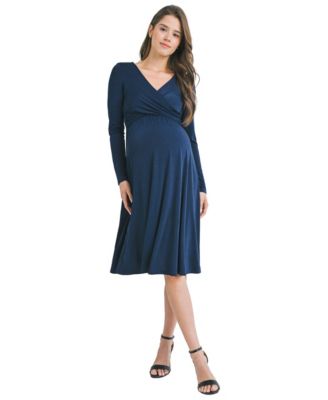 Maternity Nursing Surplice V-Neck Long-Sleeve Midi Dress