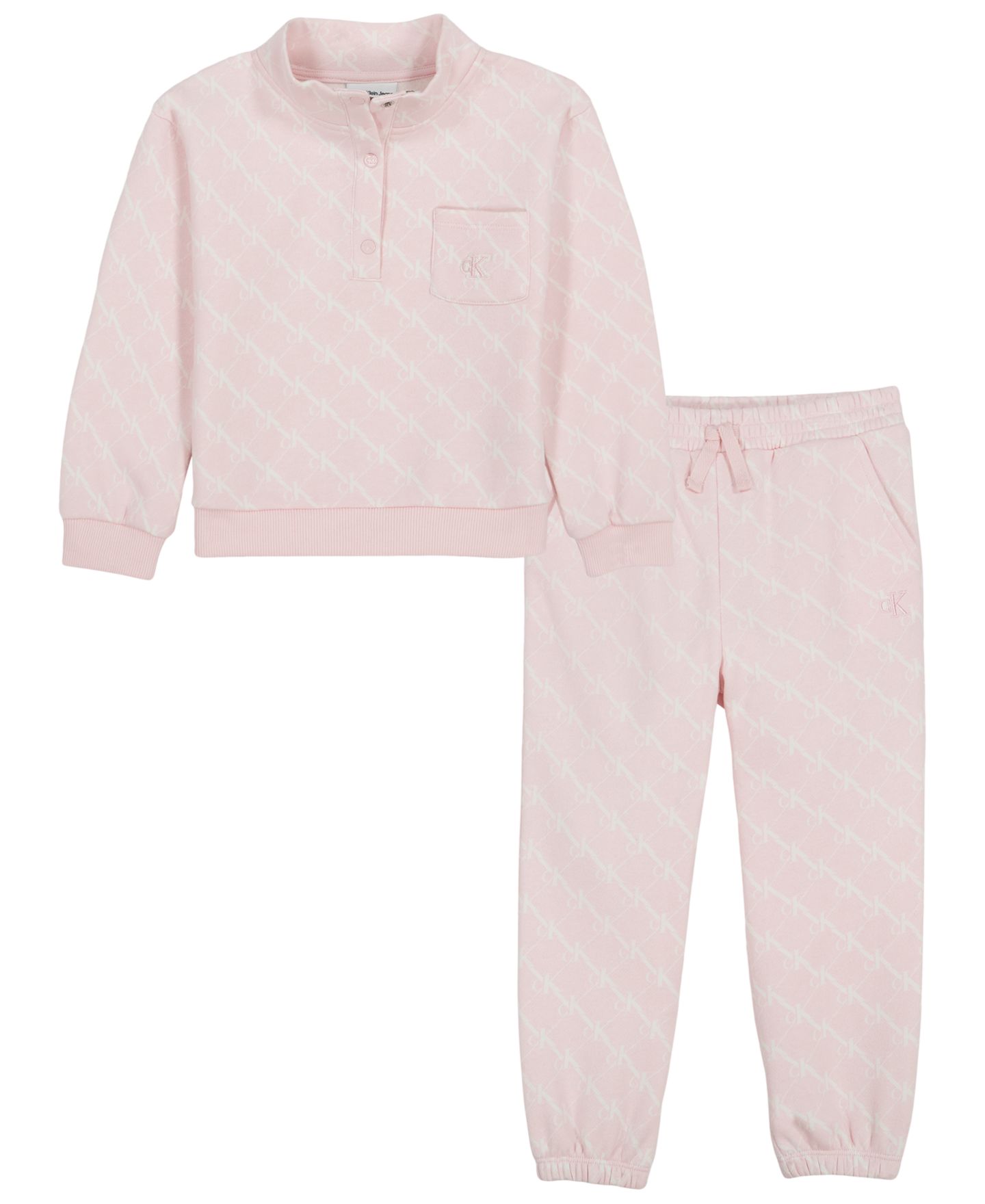 Детский комплект Calvin Klein: свитшот с воротником-стойкой и джоггеры, 2T-6X, цвет: Розовый — фото 1