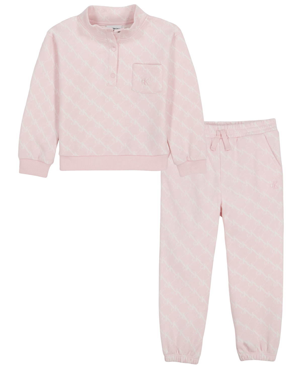 Calvin Klein Girls' 2T-6X Mock-Neck Long-Sleeve Sweatshirt and Joggers, 2-Piece Set - Pink