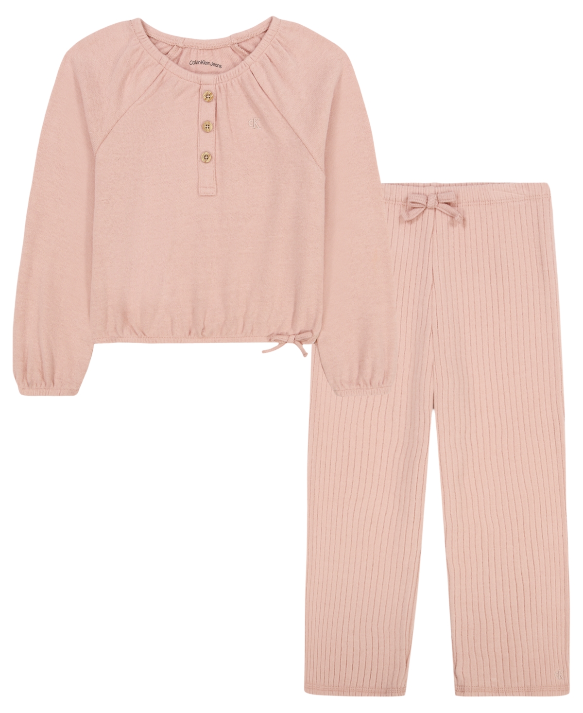 Calvin Klein Girls' 2T-6X Long-Sleeve Top and Pants, 2-Piece Set