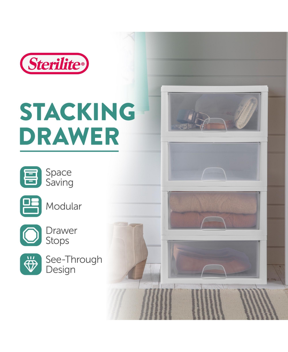 Sterilite 16 Quart Clear Plastic Stacking Storage Drawer Container Box
