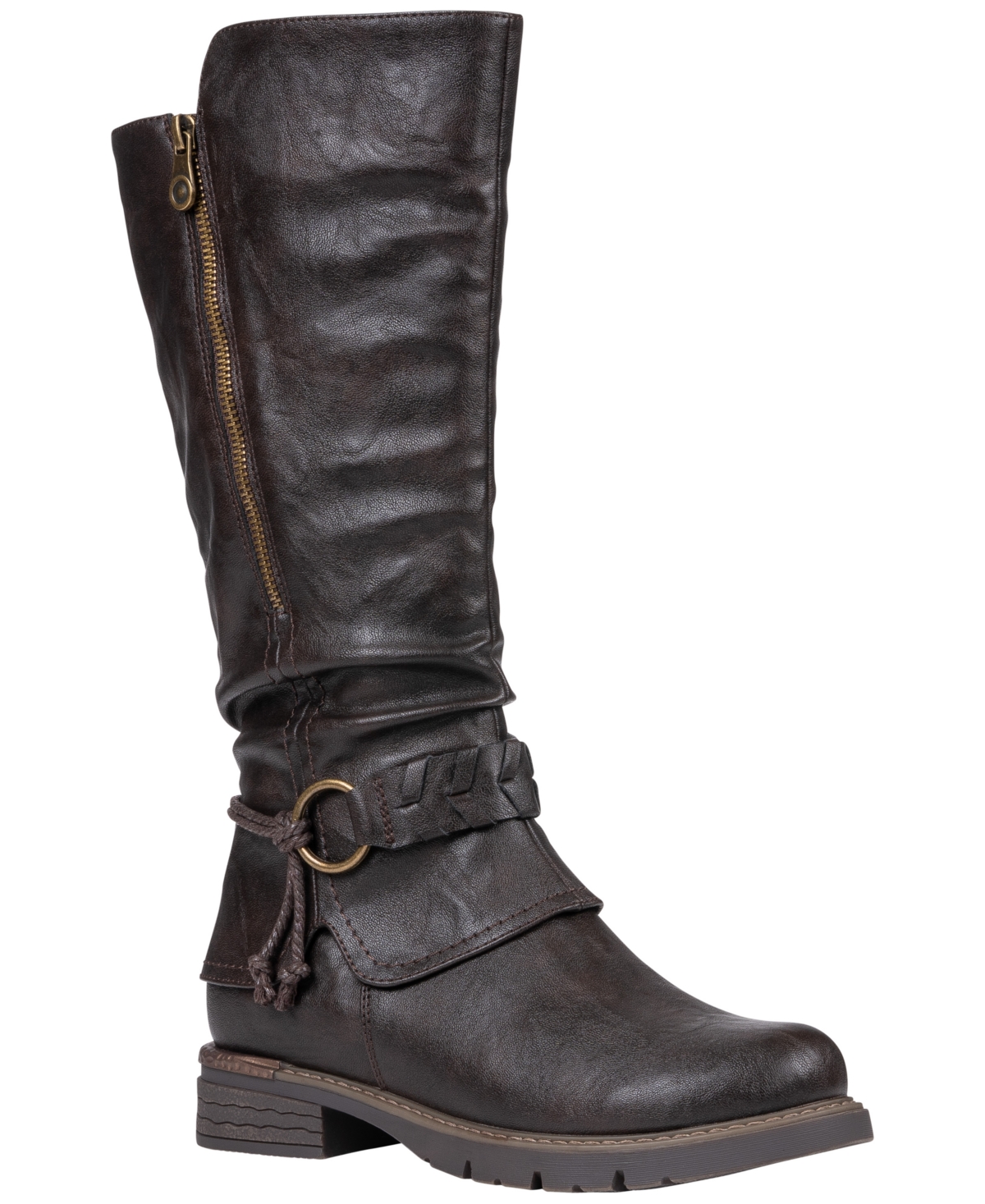Gc Shoes Women's Auburn Knee-High Slouchy Round-Toe Faux Leather Boots - Brown