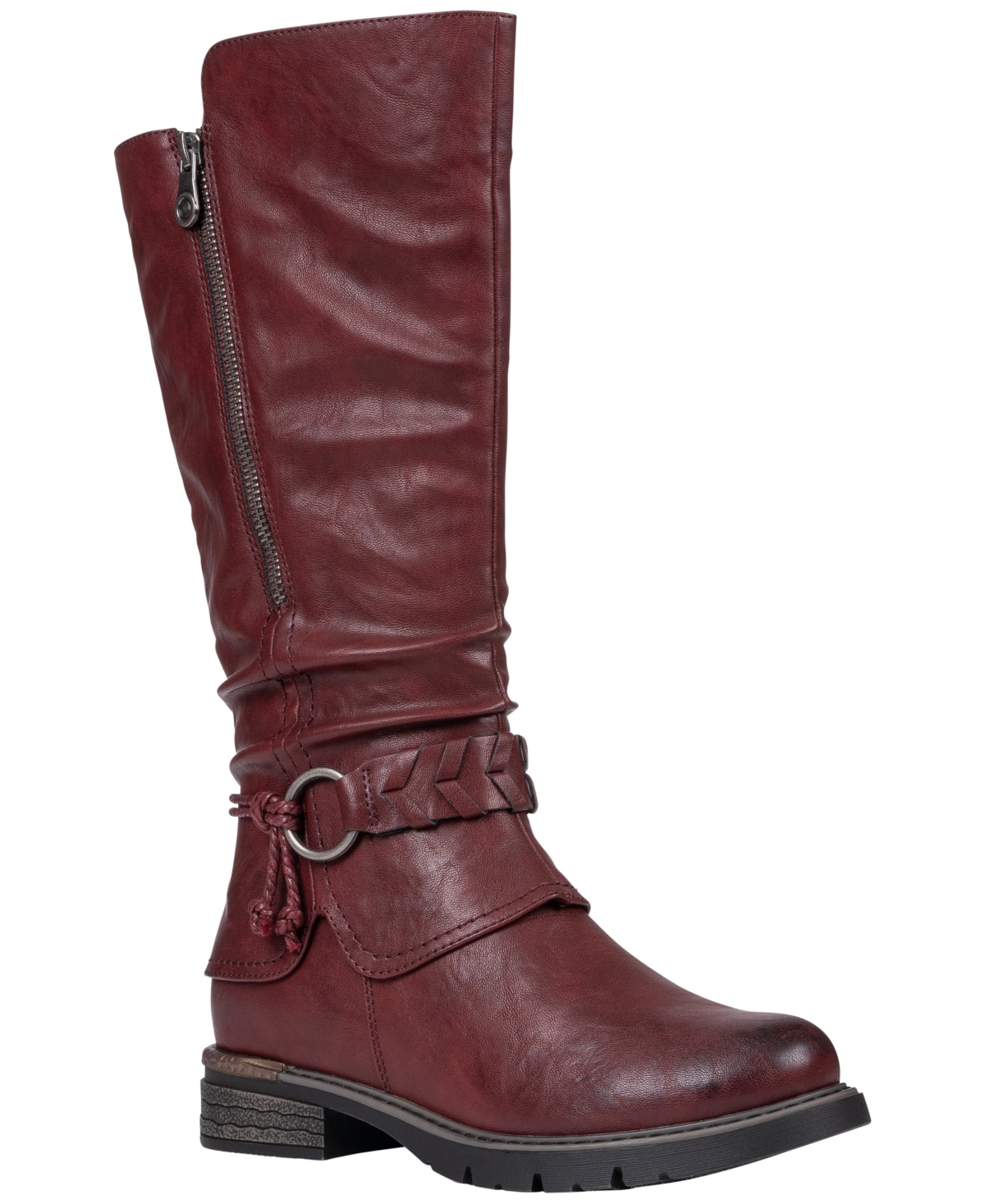 Gc Shoes Women's Auburn Knee-High Slouchy Round-Toe Faux Leather Boots - Burgundy