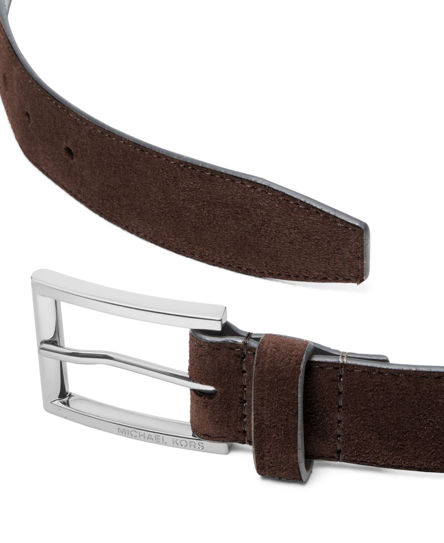 Мужской ремень Michael Kors 31MM Suede Leather Dress Belt, цвет: Шоколадный — фото 2