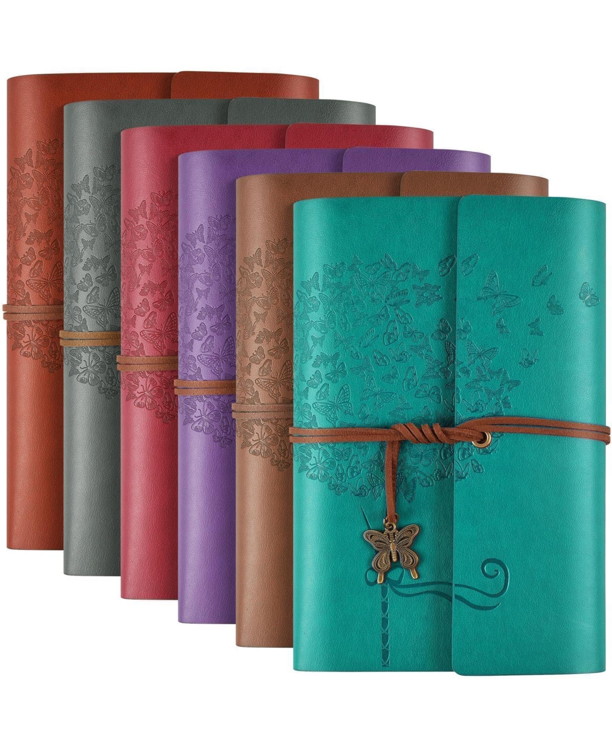 Danrong 6 Pack Refillable Faux Leather Journals Bulk Lined Paper Storage Pockets Gift Set