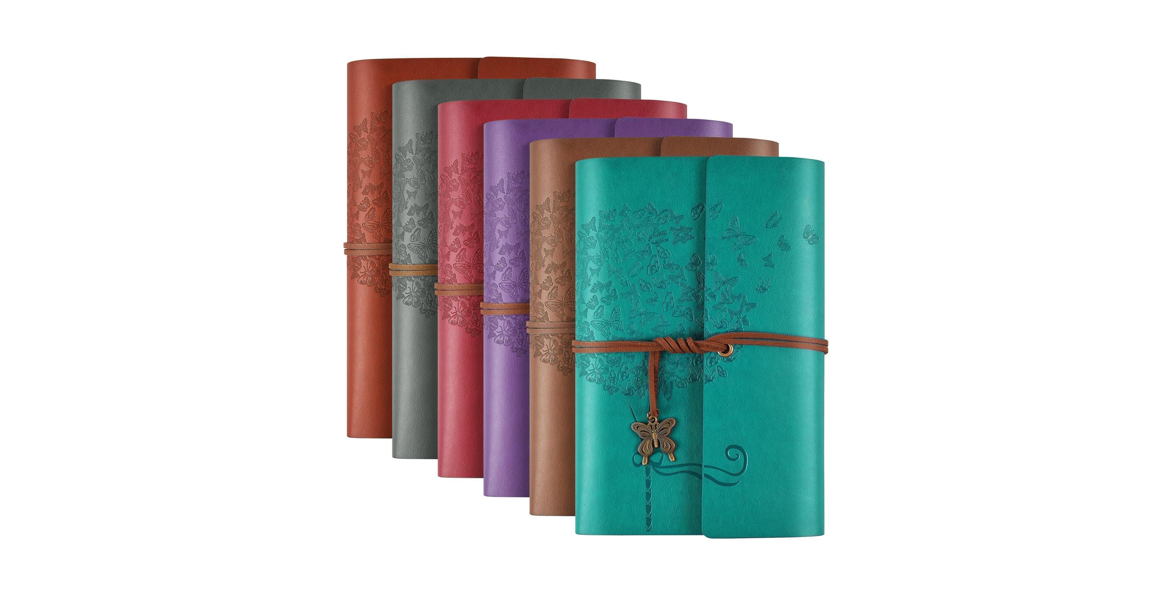Danrong 6 Pack Refillable Faux Leather Journals Bulk Lined Paper Storage Pockets Gift Set