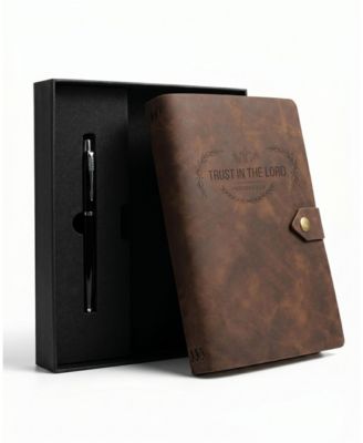 Leather Journal Proverbs 3 5-6 Cover With Gel Pen Lined Inserts Gift Boxed For Study Prayer Travel School