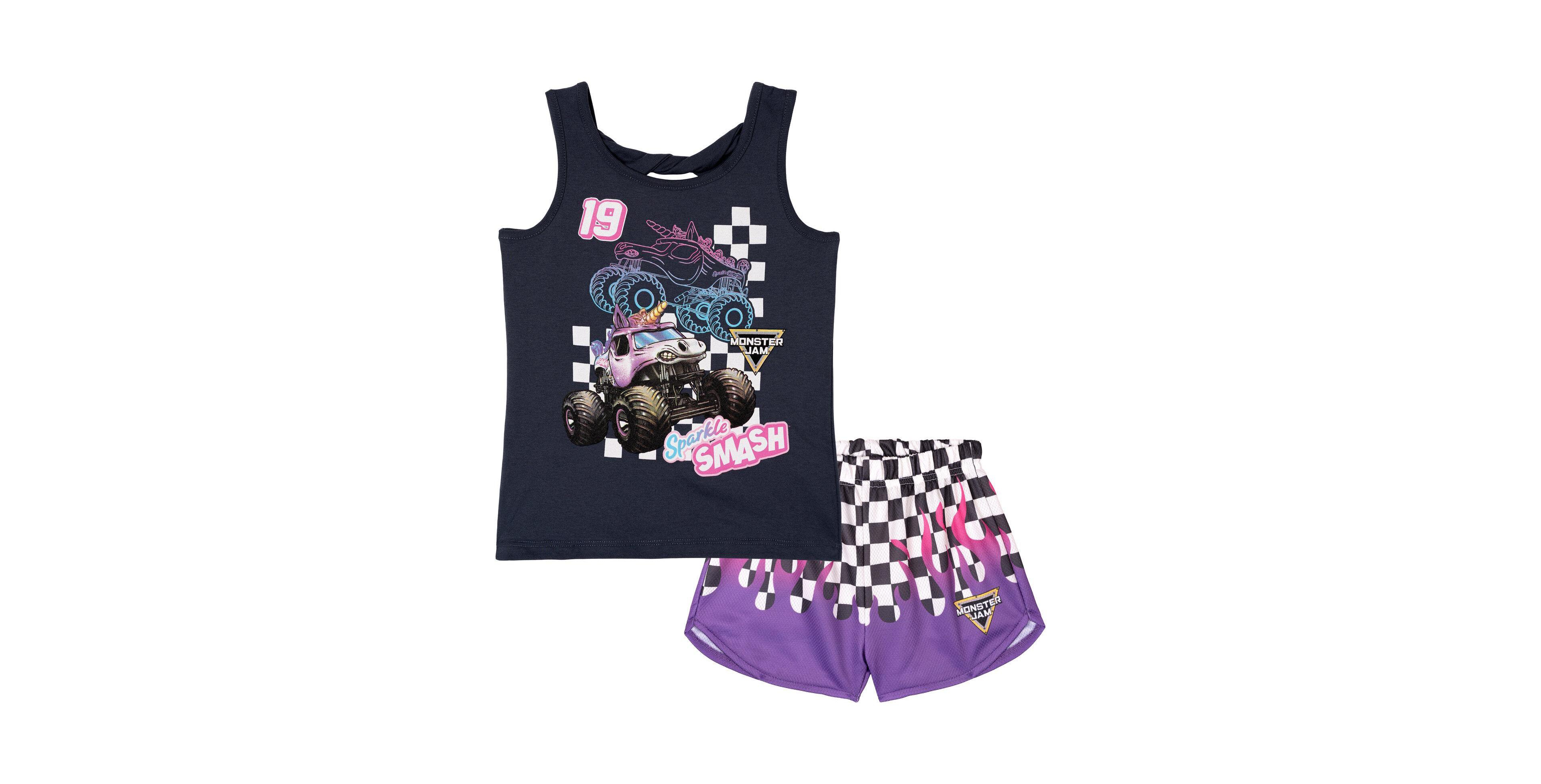 Monster Jam Toddler Girls' 2T-5T Sparkle Smash Unicorn Athletic Tank Top and Shorts, 2-Piece Set