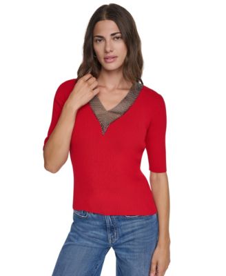 Women's Crystal V-Neck Cable-Knit Embellished Pullover Sweater