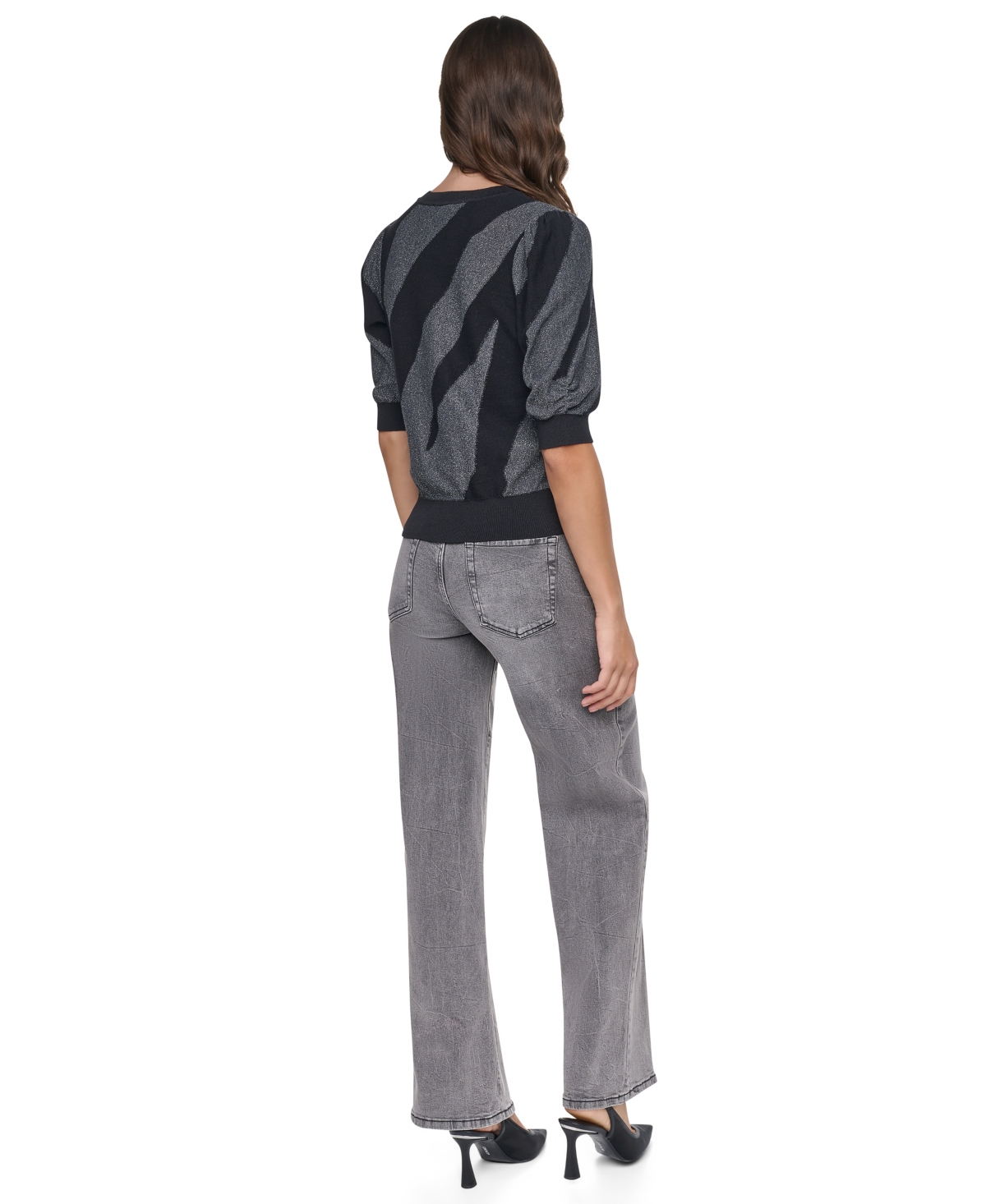 Dkny Women's Colorblock Lurex 3/4-Sleeve Pullover Sweater