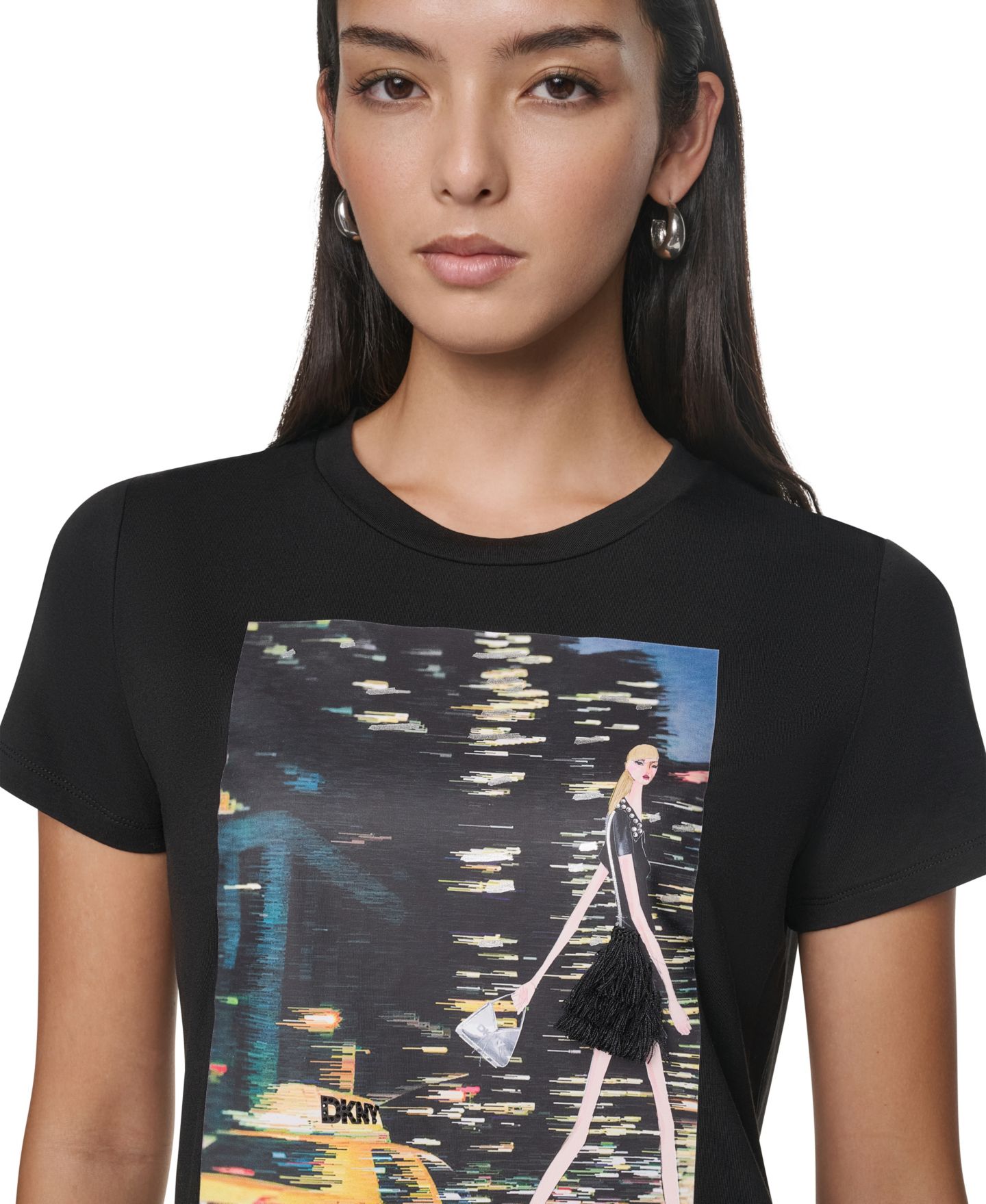 Женская футболка DKNY Nyc Nights Short-Sleeve Crewneck, цвет: Чёрный — фото 4