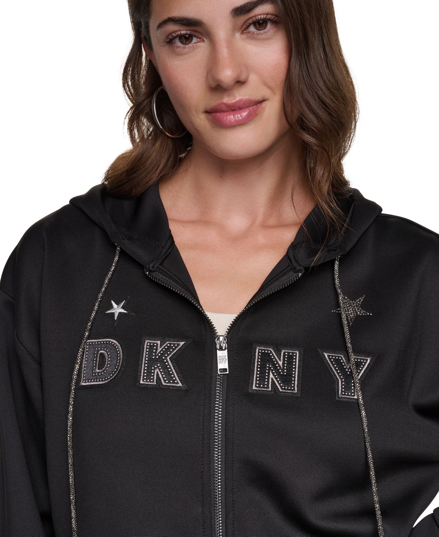 Женское худи на молнии DKNY Pins and Patches, цвет: Чёрный — фото 8