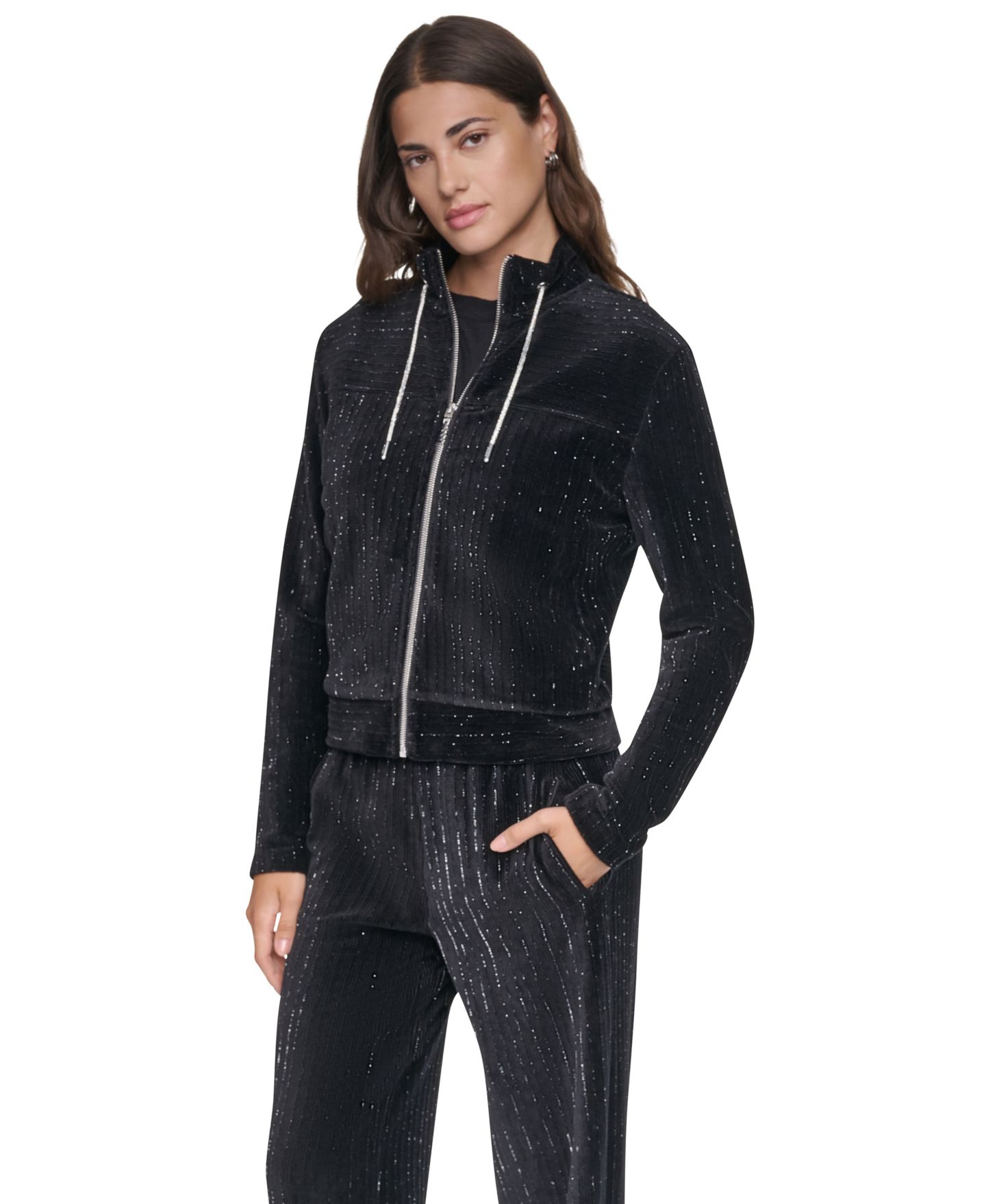 Женская куртка DKNY Long-Sleeve Lurex Velvet, цвет: Чёрный — фото 3