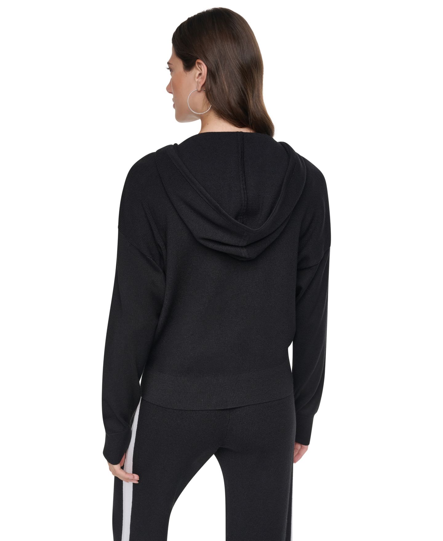 Женское худи DKNY Logo Stripe Full-Zip, цвет: Чёрный / Слоновая кость — фото 5