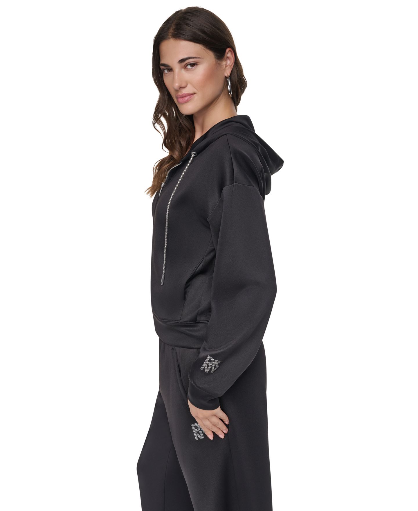 Женское худи DKNY Chain Cord Full Zip, цвет: Чёрный — фото 3