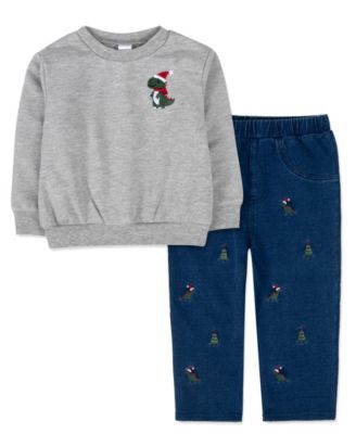 Baby Boys' Holiday Dinosaur Crewneck Long-Sleeve Sweatshirt and Pants, 2-Piece Set