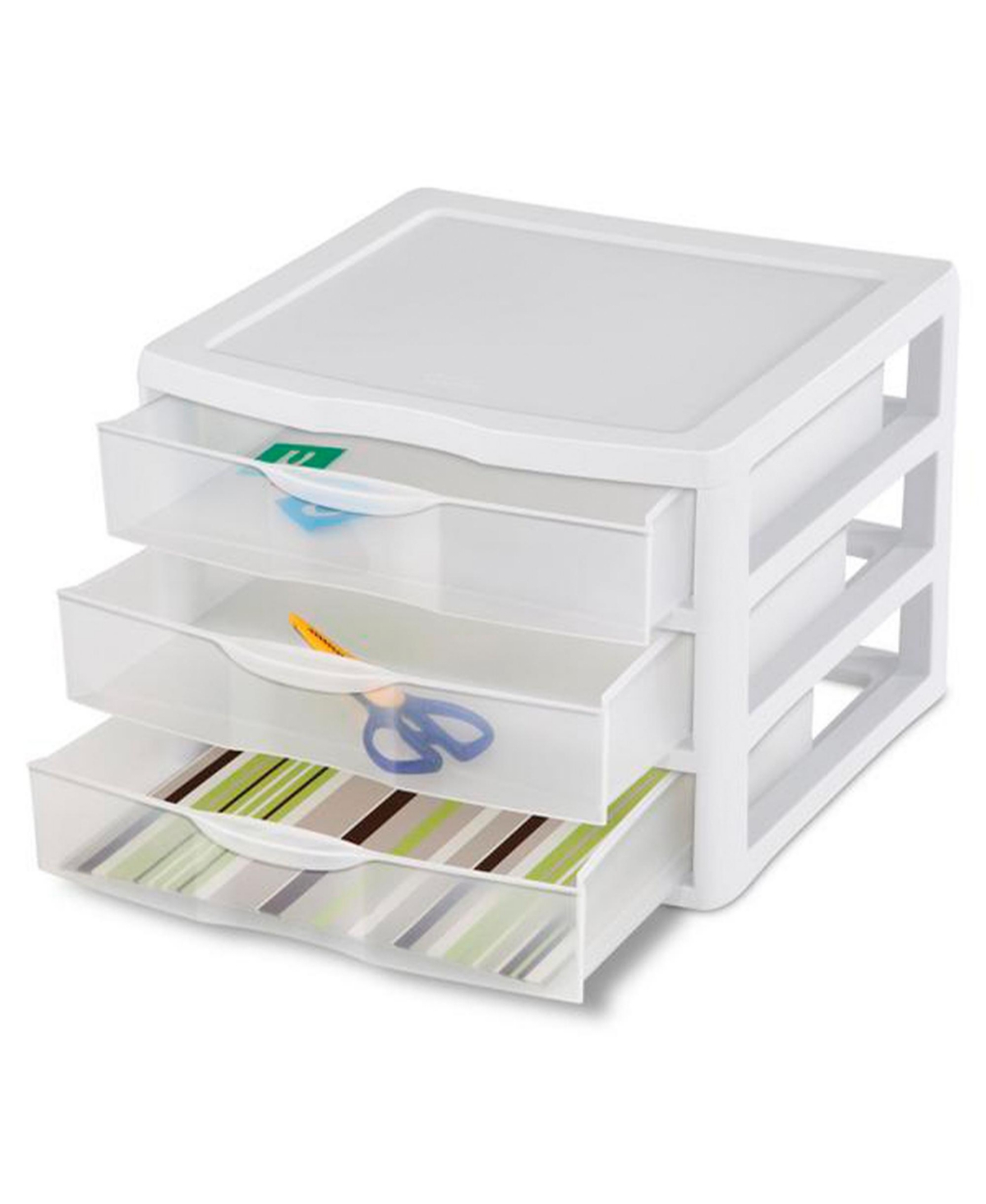 Sterilite Clear Plastic Stackable Small 3 Drawer Storage System, White