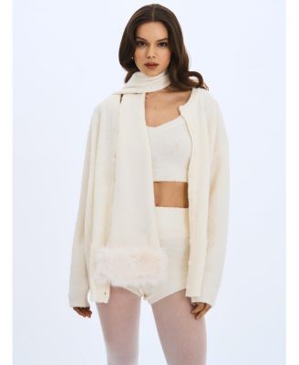 Women Selma White Wool-Blend Ribbed Knit Scarf