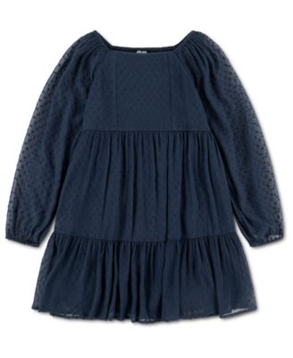 Girls' 5-16 Long-Sleeve Square-Neckline Tiered Babydoll Mini Dress