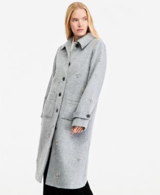 Women's Wool-Blend Longline Embellished Coat