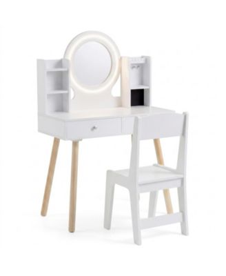 Kids Vanity Set with Lighted Mirror Storage Drawers and Chair for Ages 3 and Up